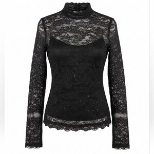 Cache Vintage Beaded Lace Turtle Neck Blouse